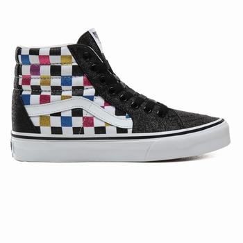 Női Vans Glitter Checkerboard Sk8-Hi Magasszárú Cipő VA5281749 Fekete/Fehér